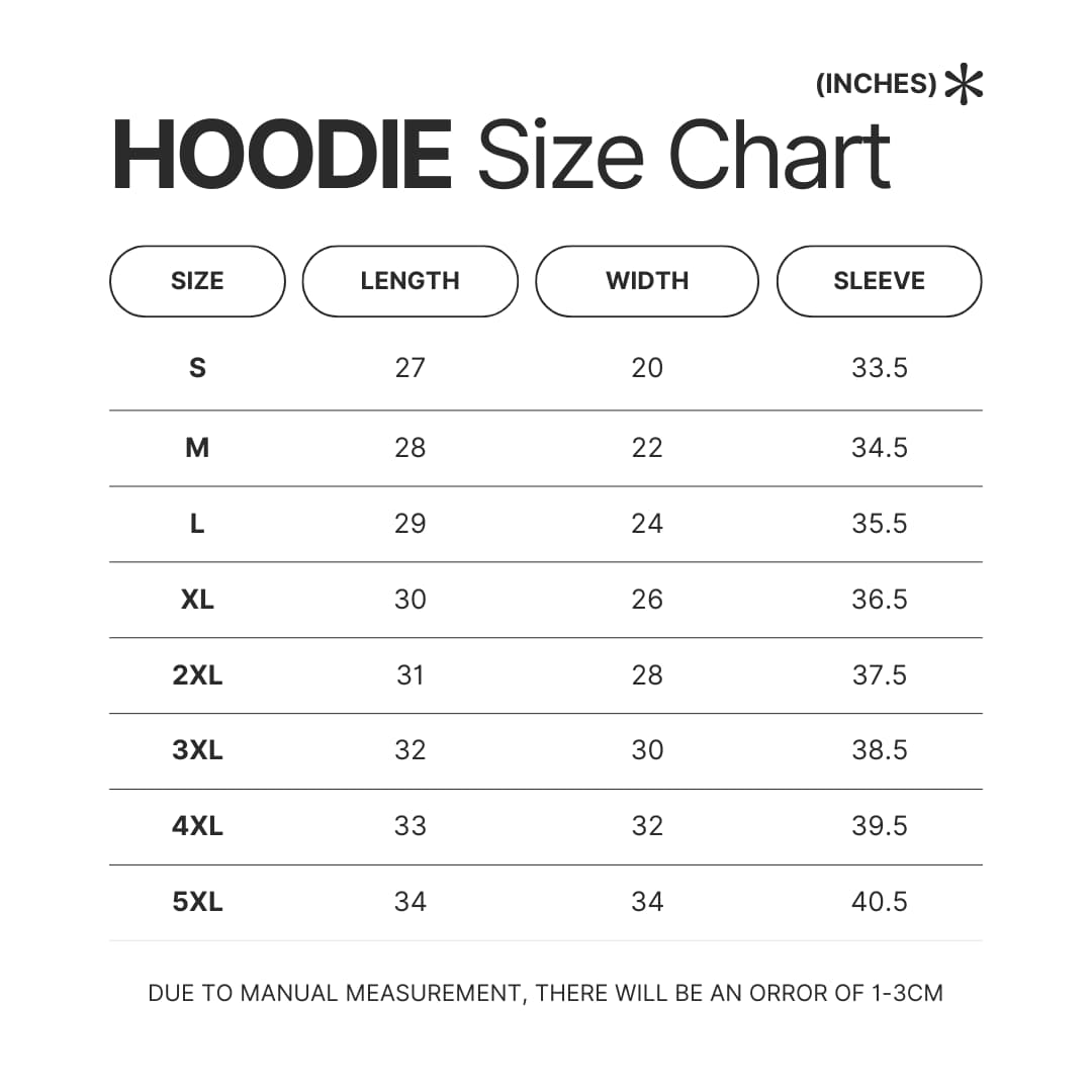 Hoodie Size Chart - Delicious In Dungeon Shop